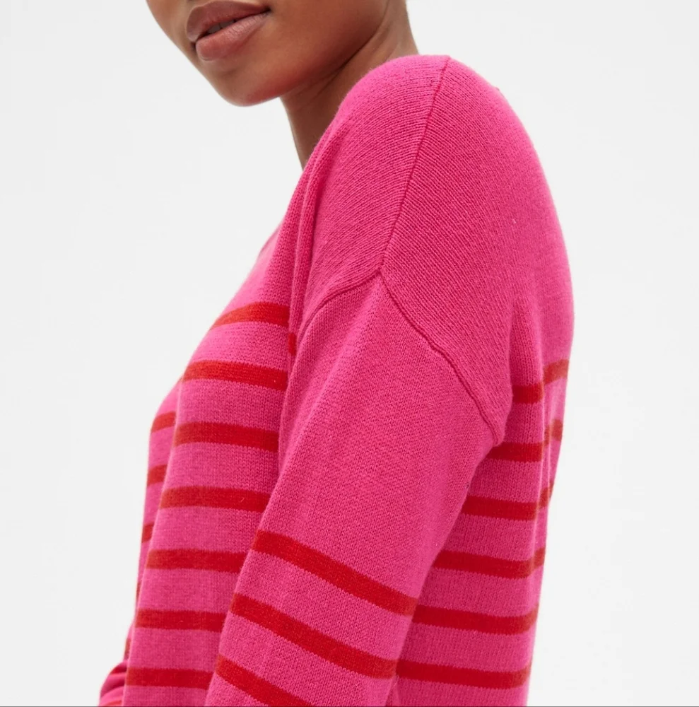 GAP Pink Stripe Crewneck Pullover Tunic Wool Sweater Size Medium - Picture 2 of 11